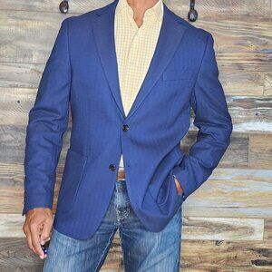 Ralph Lauren Black Label Blue Herringbone Dual Vent Recycled Material Blazer 42R